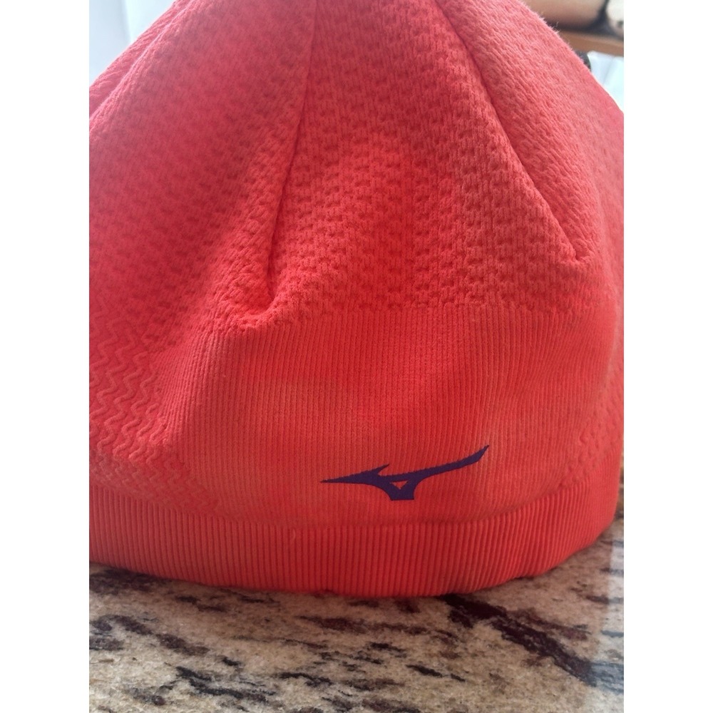 Mizuno Breath Thermo Men's Red Solid Beanie Hat with Blue Logo